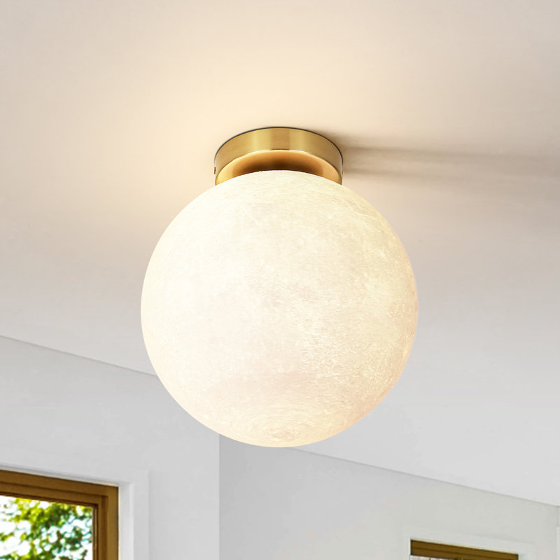 1-Light Modern Globe Flush Mount with Moon-Style 3D-Printed