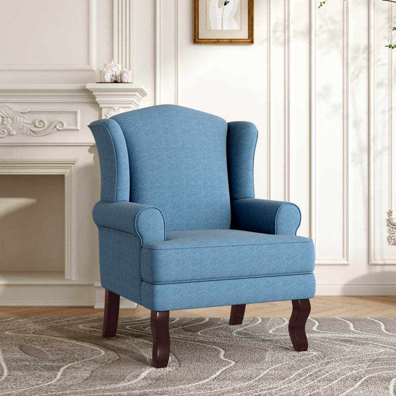Dokun Berio 79 Cm Wide Linen Wingback Chair, Sky Blue Linen