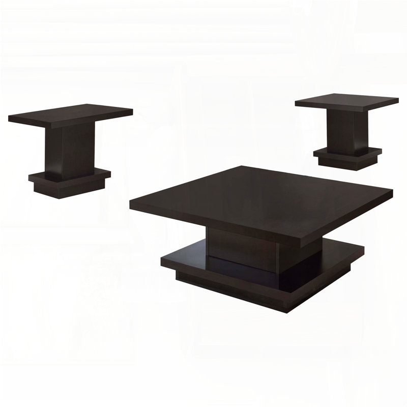 Ensemble de 3 tables basses et tables de bout carrées - Finition cappuccino