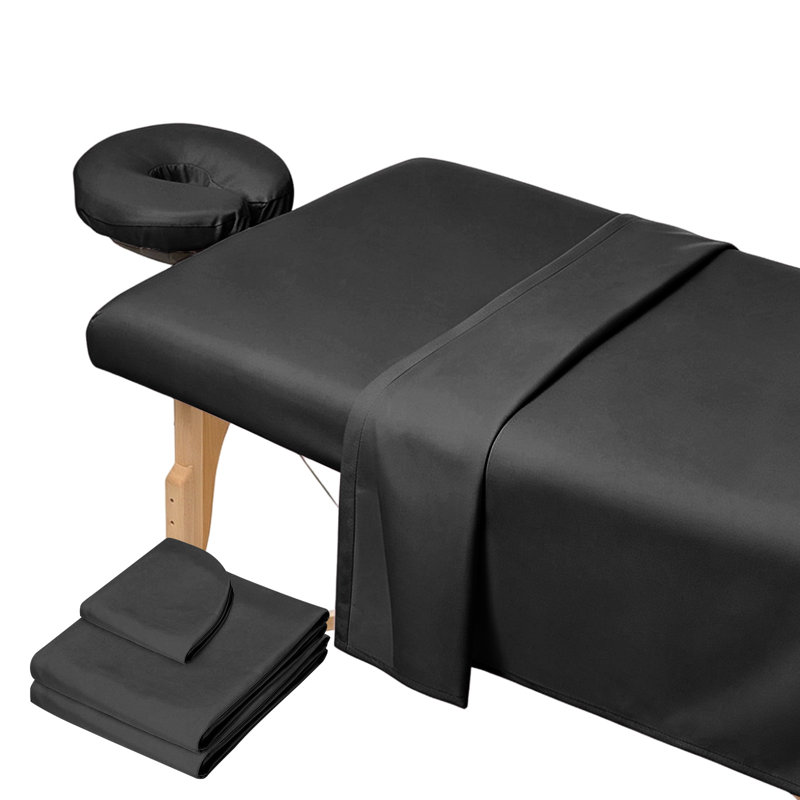 Ensemble de draps 3 pièces pour table de massage en microfibre, Noir