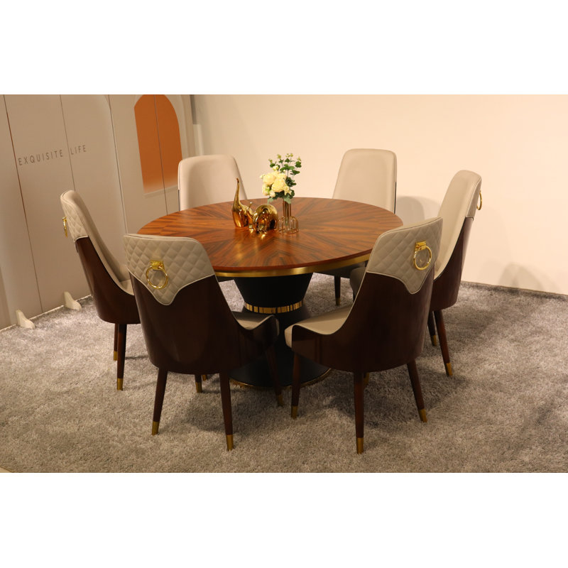 Vogue Lux Orange 61" Round Dining Set, Gray, 7 Pieces: Table, 6 Chairs, 31" H x 51" W x 51" D