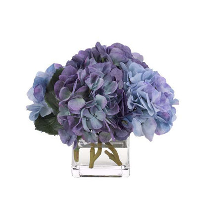 Hydrangea, Blue, Glass Cube, 11wx10dx10h