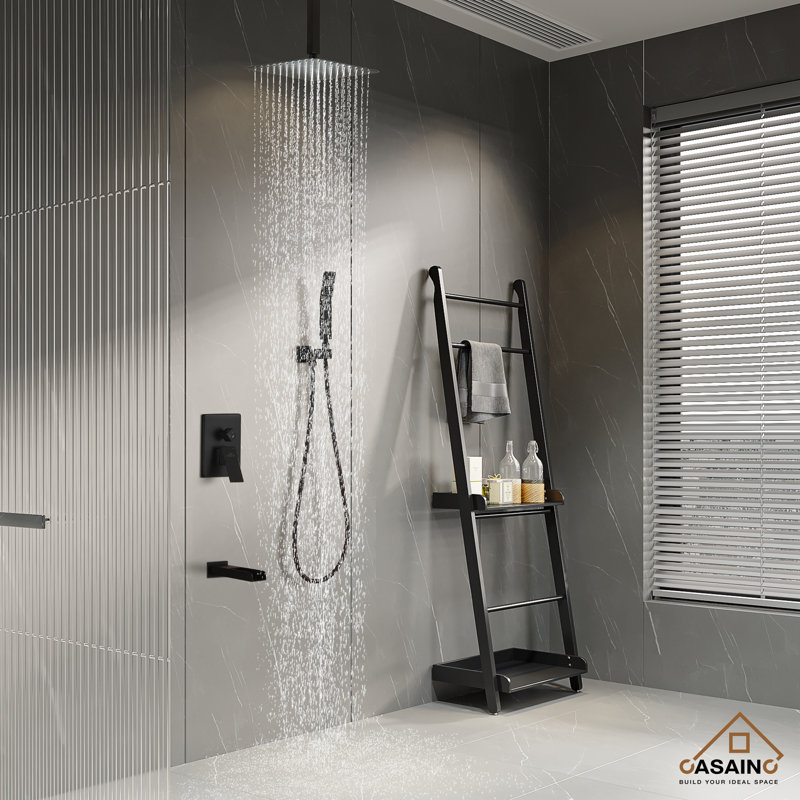 Matte Black 10-Inch Ceiling-Mounted Shower System with Handheld and Tub Filler