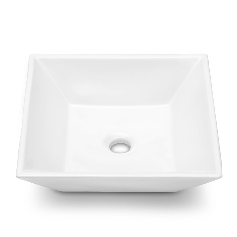 16'' White Ceramic Rectangular Vessel Bathroom Sink