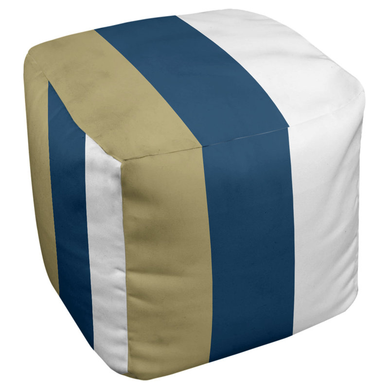 Upholstered Ottoman, Gold/Blue/White