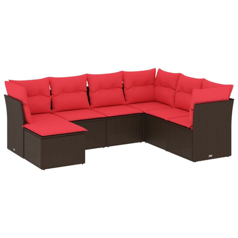 8 Piece Patio Sofa Set With Cushions Gray Poly Rattan, Red Cushion/Brown Frame
