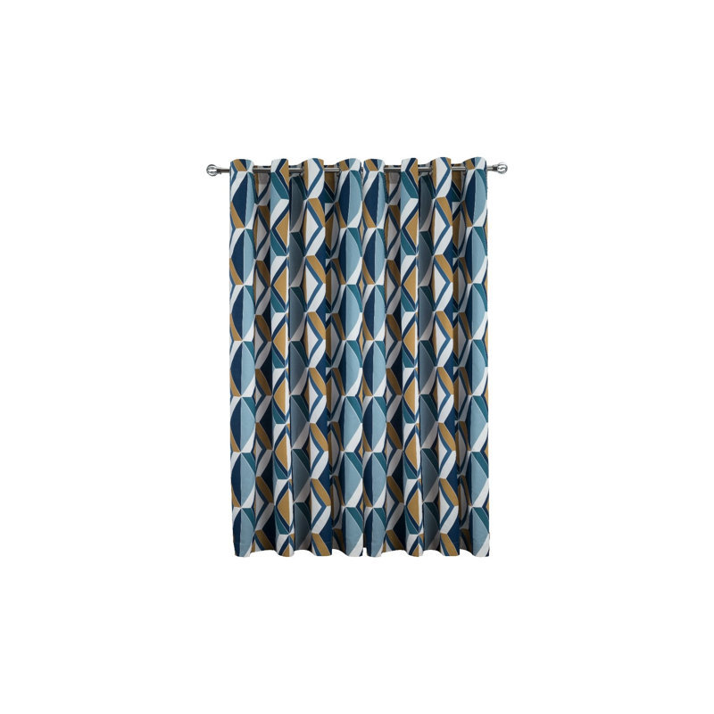 Diamond Geo Cotton Semi Sheer Curtain Pair, Navy, 229 x 229 cm