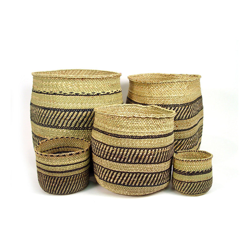 Panier tissé Iringa à rayures noires, H 12 po x l 12 po x P 12 po
