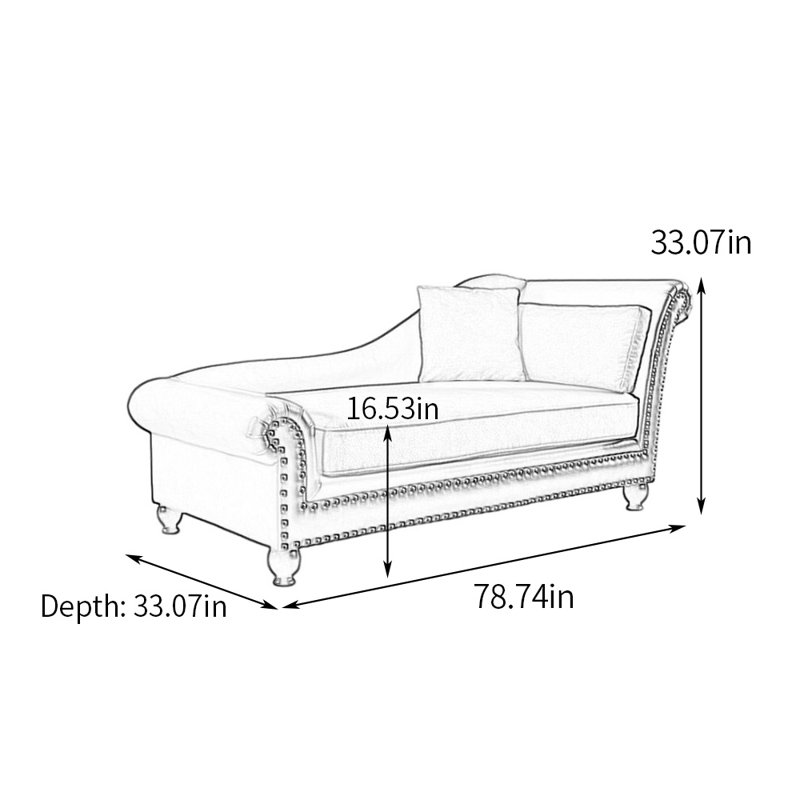 Chaise longue en coton et lin, pieds robustes en bois, Accoudoir à droite (vu de face), Gris / rouge foncé