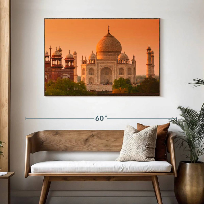 Historic Taj Mahal At Sunrise, 46" X 31", Floating Frame Walnut
