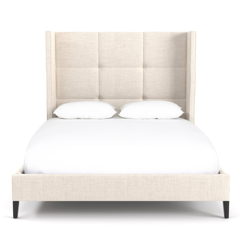Cognac Upholstered Wingback Bed, Queen