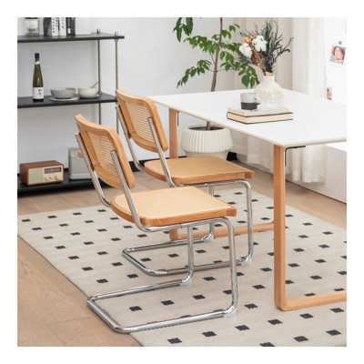 Ensemble de 2 chaises de salle à manger, chaises d'appoint latérales en rotin de velours avec pieds chromés, chaises de style moderne Mid-Century conçues par Breuer, chaises de cuisine de salle à manger rembourrées