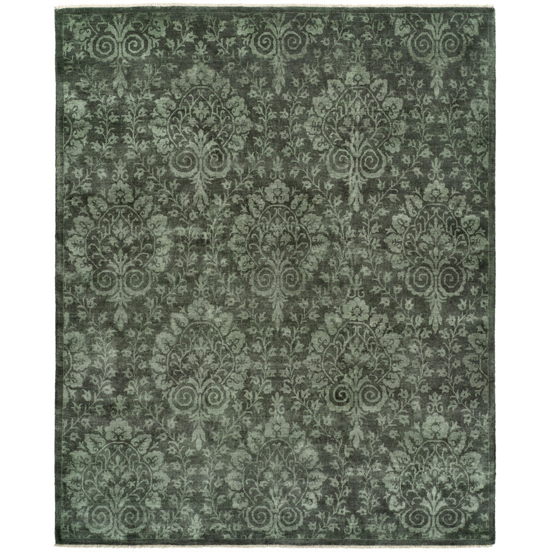 Wool Damask Area Rug in Gray, Rectangle 2' x 3'