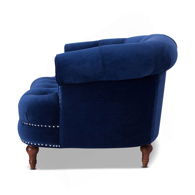Fauteuil d'appoint capitonné, velours bleu marine