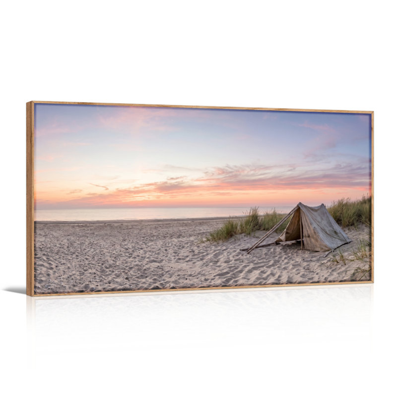 Plage coucher de soleil sur toile, ensemble de 1 reproduction d'art sur toile, Natural, L 48 po x H 24 po