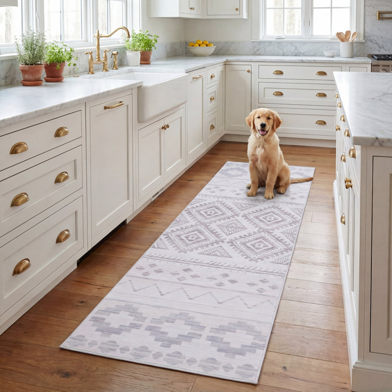 Tapis beige / gris Jetsyn Performance, Tapis de couloir 2 pi 6 po x 8 pi