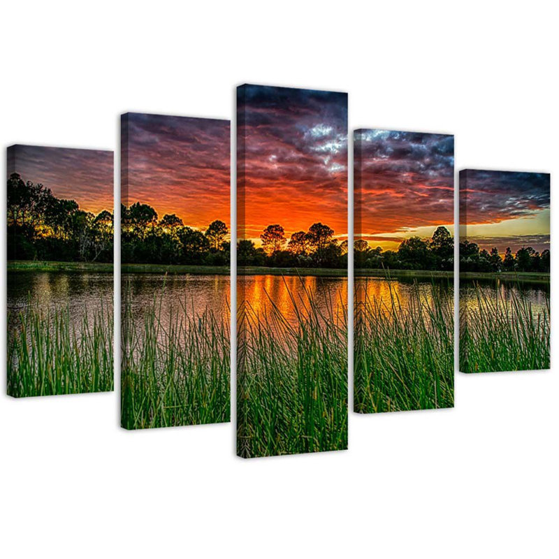 Sunset Lake - 5 Piece Wrapped Canvas Print