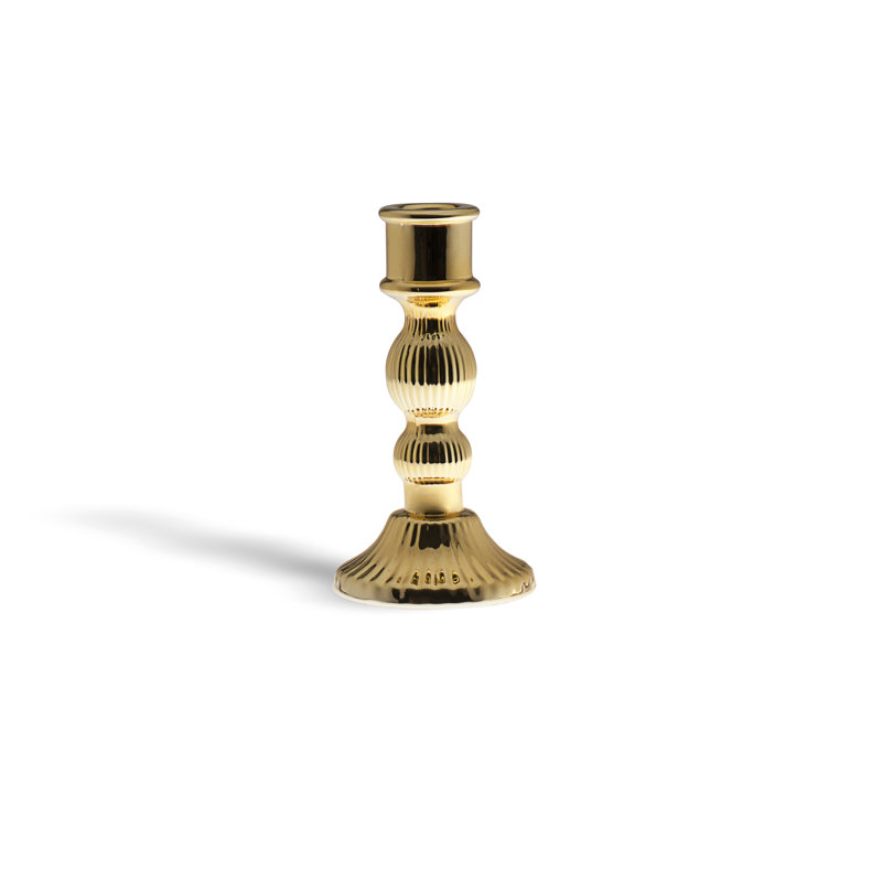 Glass Candlestick, 15" x 8", Gold