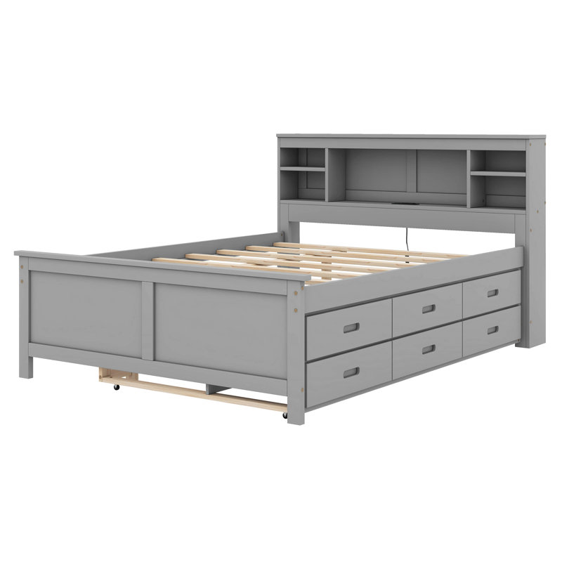 Lit plateforme avec tête de lit Thayna, Gris