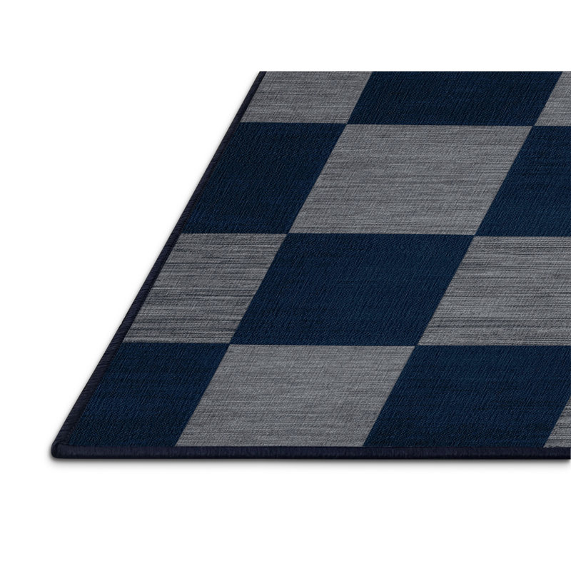 Tapis bleu à carreaux lavable à la machine, Carré 8 pi