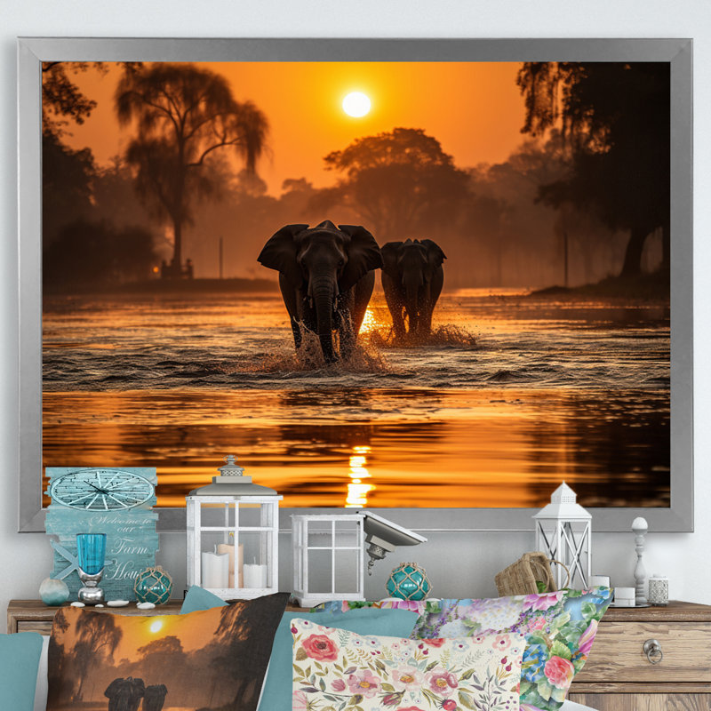 Glorious Elephant In The Wild, H 16 po x l 32 po x P 1 po, Cadre photo argenté
