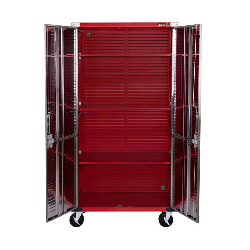 Red Steel Lockable Office Cabinet with Adjustable Shelving