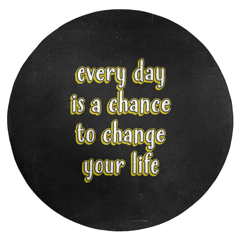 Tapis de poly-chenille style tableau noir change your life quote, Rond 5 pi