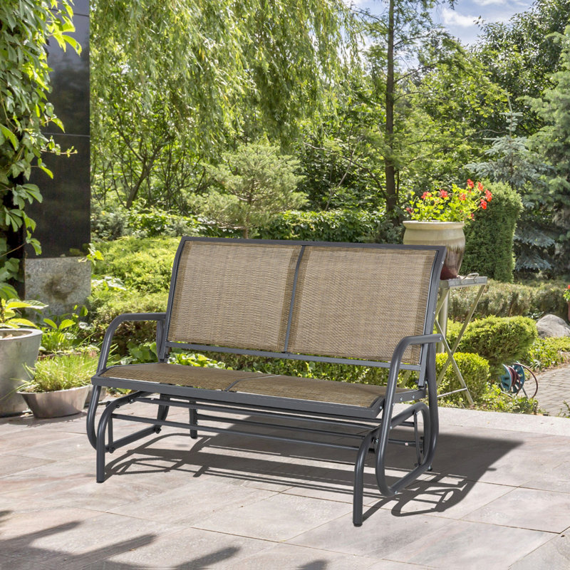 Outsunny 2-Person Outdoor Glider Bench, Patio Double Swing Rocking Chair Loveseat W/Powder Coated Steel Frame For Backyard Garden Porch, Light Mixed Brown