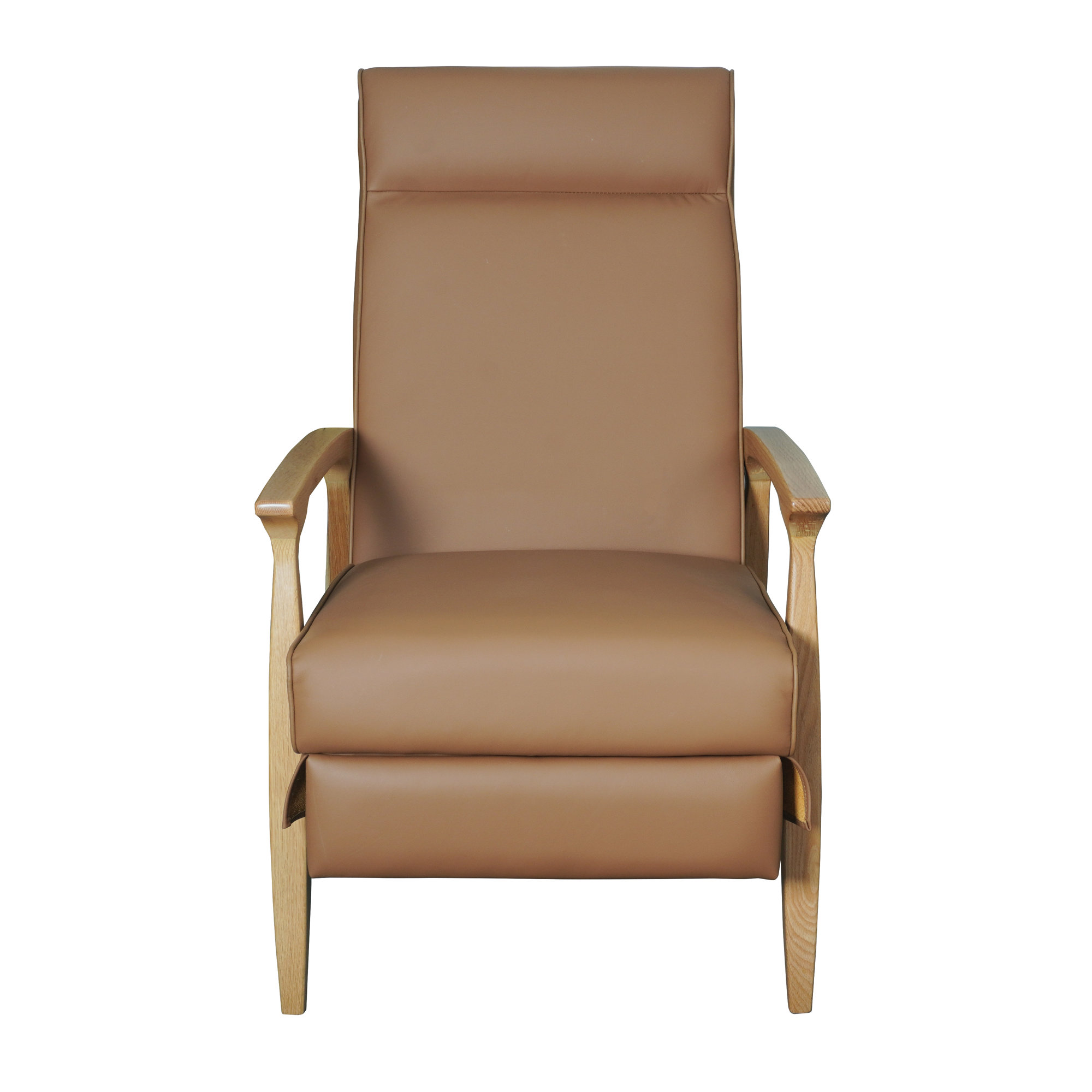 Piedmont Leather Recliner, Brown, Light Oak