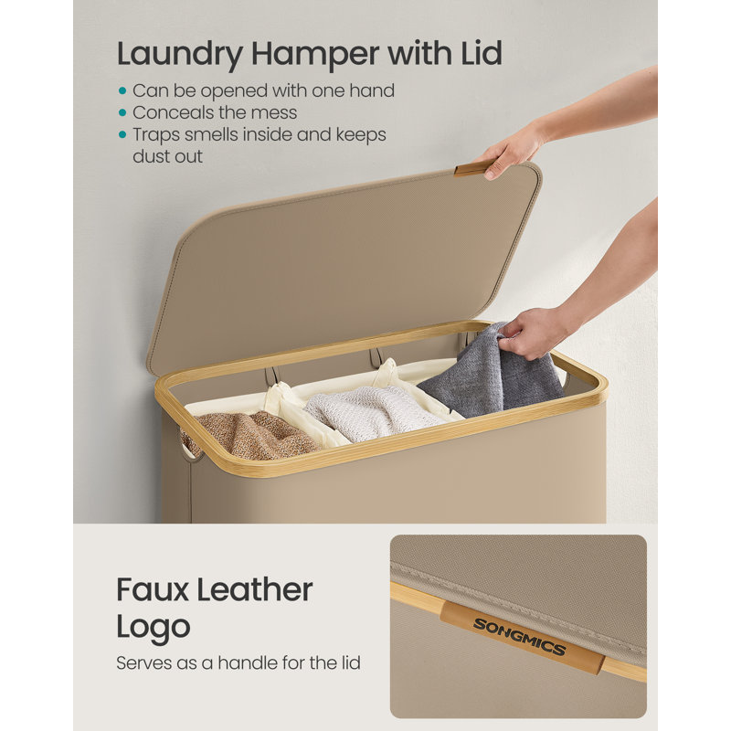 Laundry Hamper, Brown, Fabric;Bamboo;Cardboard / Paper