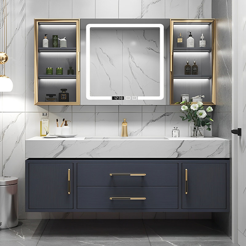 Armoire de salle de bain moderne, simple et luxueuse., H 21,65 po x l 59,06 po x P 19,69 po, Bleu très foncé