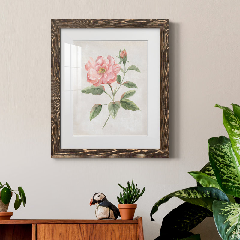 Grandiflora II - peinture encadrée, Encadré de bois de noyer, H 20 po x l 17 po x P 1,5 po