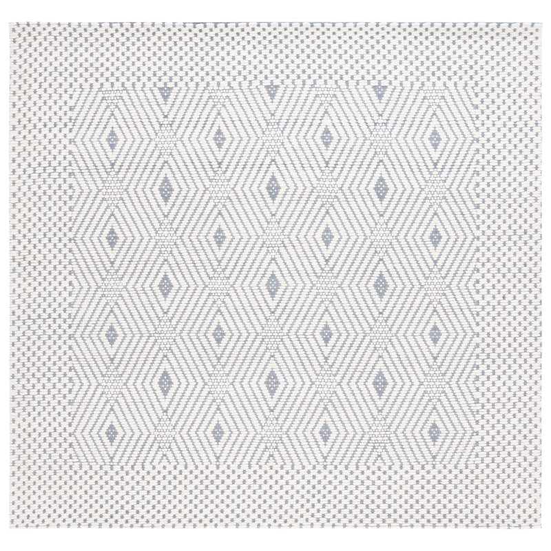 Manya Geometric Handwoven Wool/Polyester Area Rug in White/Blue, Square 6'