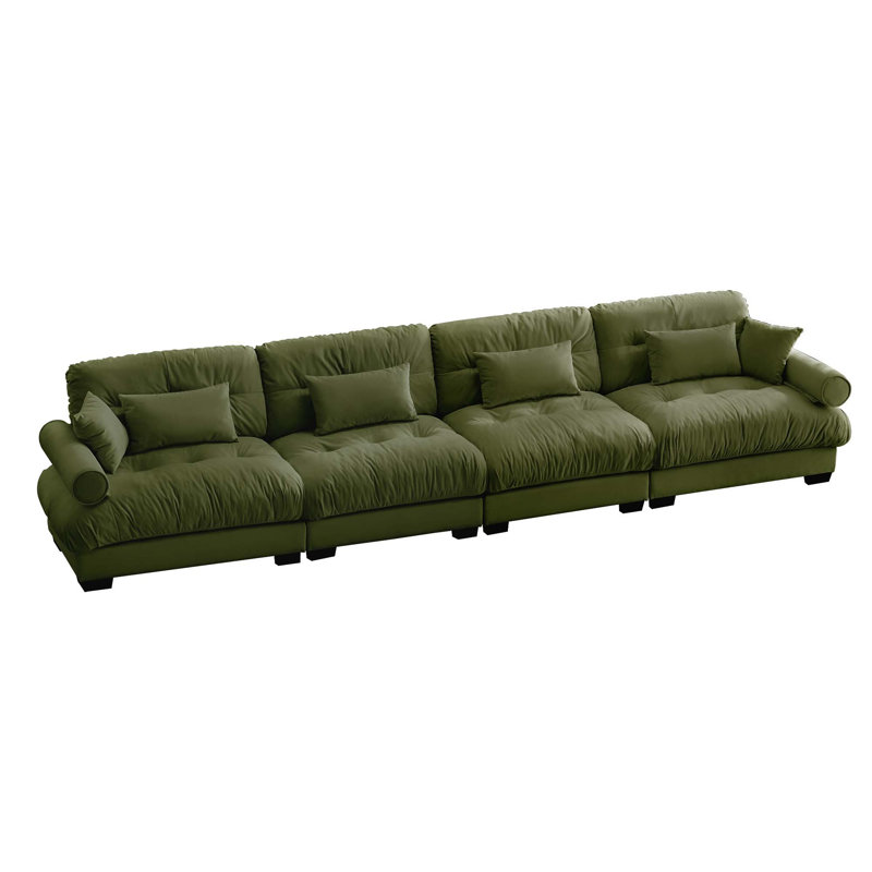 Canapé modulaire surdimensionné à assise profonde et coussins, Velours vert olive
