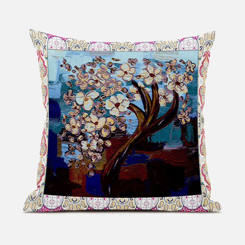  Polyester Throw Square Pillow Cover & Insert, Brown/Blue/Purple, 16" W x 16" H