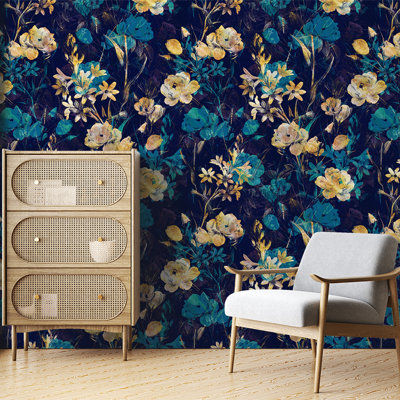 Rouleau de papier peint adhésif Moody Midnight Botanical