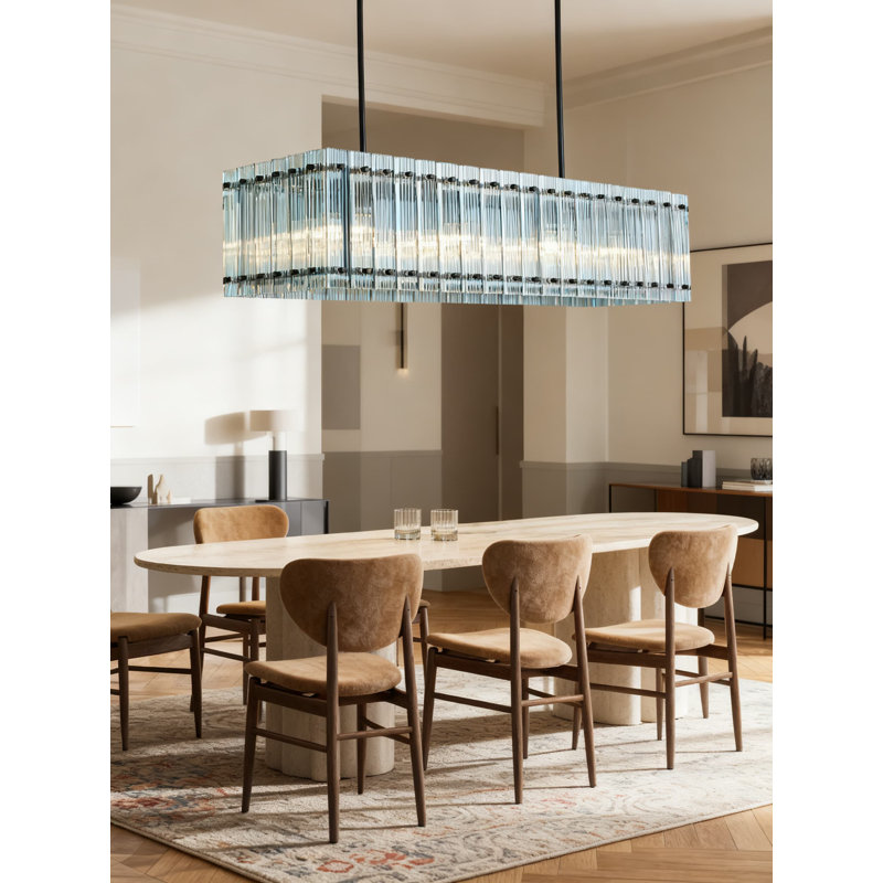 Lustre moderne moderne avec abat-jour en verre nervuré, luminaire suspendu à hauteur réglable pour îlot de cuisine et salle à manger, éclairage de ferme à intensité variable