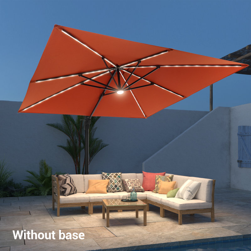 Parasol en porte-à-faux éclairé avec manivelle 120 po Deaundra, Rouge