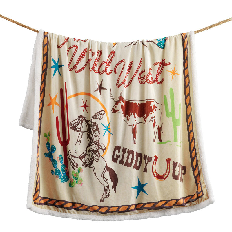 Jeté Campfire en molleton rustique Sherpa, 54 x 68 pouces, Red Western Adventure