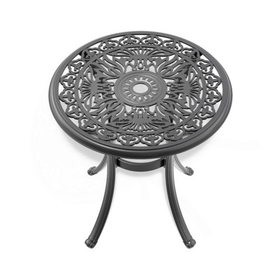 Cast Aluminum Patio Dining Table With Black Frame And Umbrella Hole