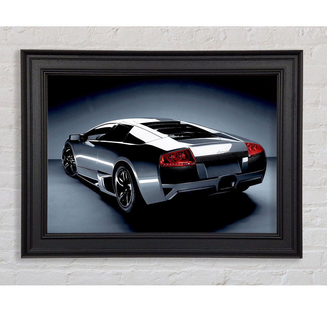 Lamborghini Heck Gunmetal Silber Gerahmter Druck