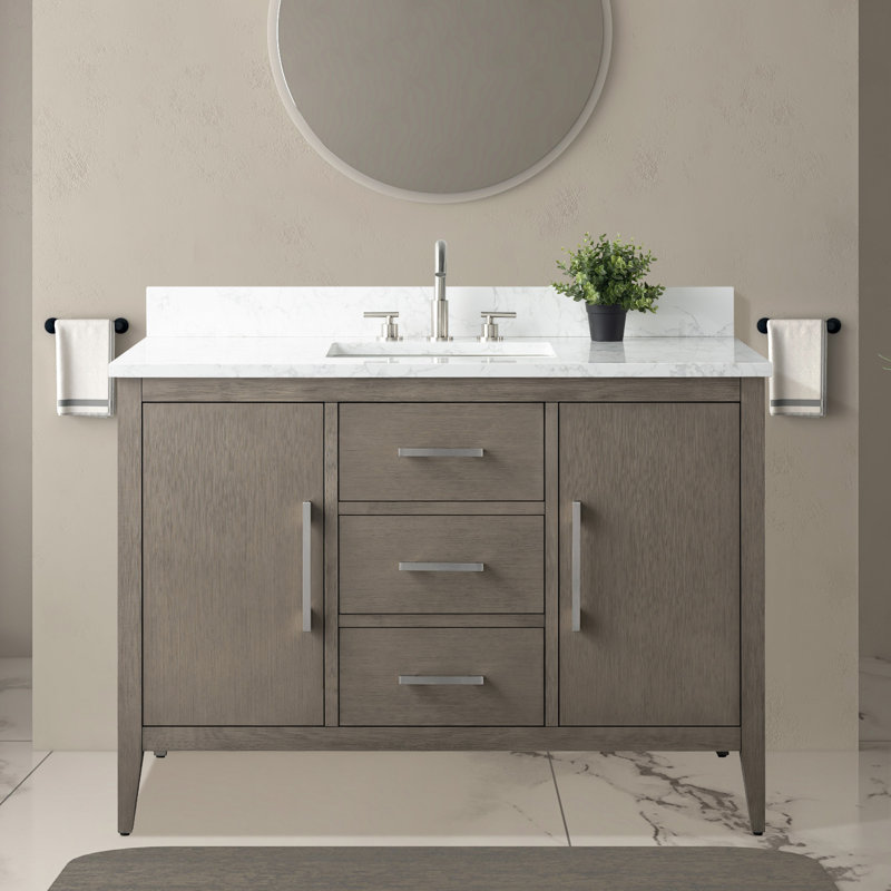 Chambery 48" Single Sink Bathroom Vanity with Engineered Marble Top, Brushed Nickel, Driftwood Gray