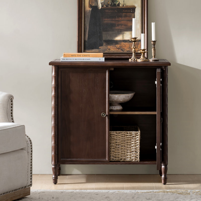 Lucious Transitional 32''W 2-Door Transitional Storage Curved Cabinet with Classic Spindle Legs and Cable Management, Brown