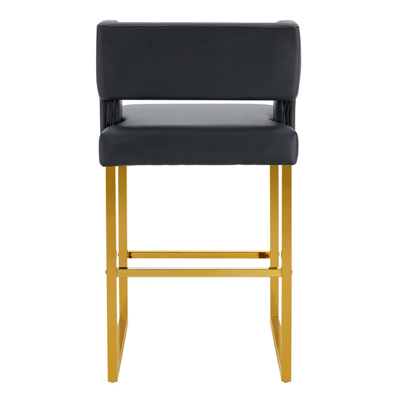 Tabouret de bar rembourré en similicuir (ensemble de 2), Doré, Noir, noir, noir, noir