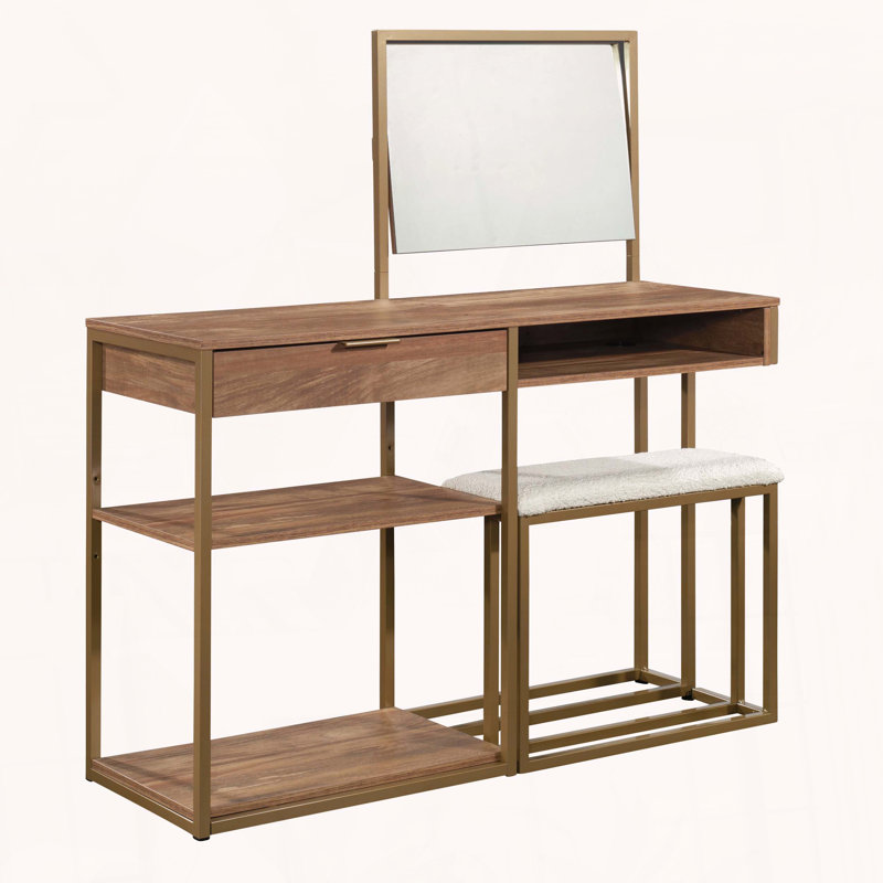 Coiffeuse Chic avec tiroir et tablettes ouvertes