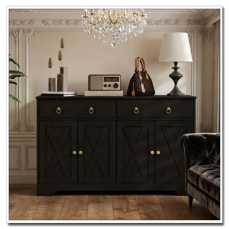 Armoire de rangement avec portes de style grange, armoire à tiroirs, Noir
