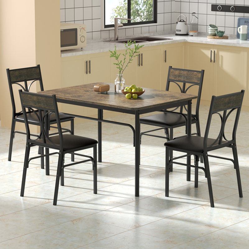Ensemble de table de salle à manger 5 pièces avec 4 chaises Leday, ensemble de table de cuisine moderne pour 4 personnes, conception peu encombrante