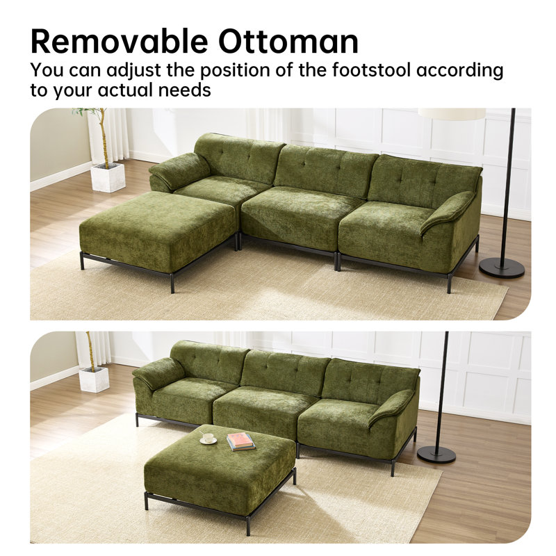Chenille Upholstered Ottoman, Green