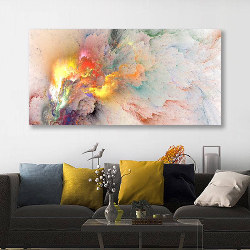 Peinture abstraite Big Bang encadrée, H 24 po x l 48 po x P 2 po