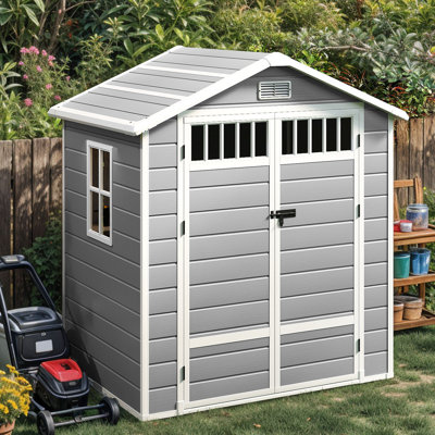 Edrosie Inc 6 X 4.4 Ft 118 Cuft  Resin Outdoor Storage Shed With Fence‑Style Design & Side Windows